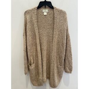 Ruby Moon Womens Tan Marled Knit Open Front Cardigan Sweater Pockets Size L
